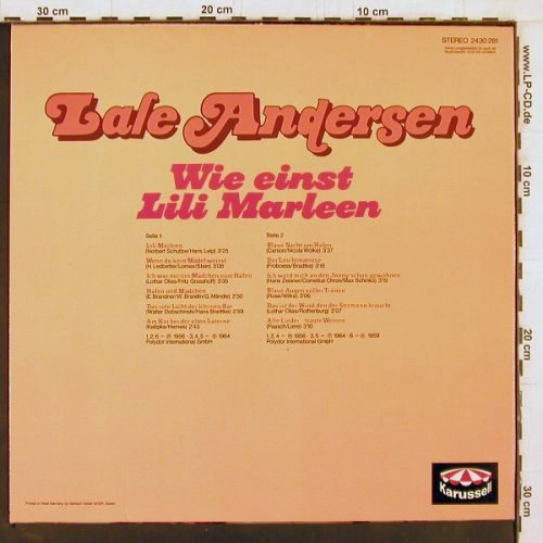 Andersen,Lale: Wie einst Lili Marleen, Karussell, Ri (2330 281), D Typ: LP Best.-Nr.: Y2386 Preis: 5,00 Euro