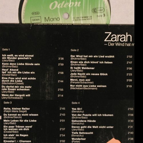 Leander,Zarah: Der Wind hat mir ein Lied erzählt, Odeon (7 91902 1), D,Foc,Mono Typ: 2LP Best.-Nr.: Y2447 Preis: 7,50 Euro