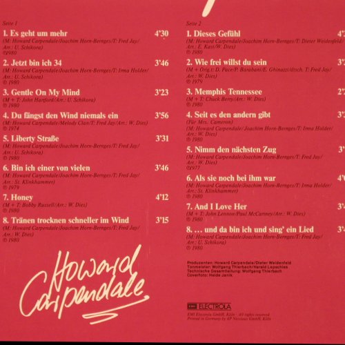 Carpendale,Howard: Eine Stunde für Dich, HörZu Emi(066-46 136), D,  - LP - Y2518 - 6,00 Euro