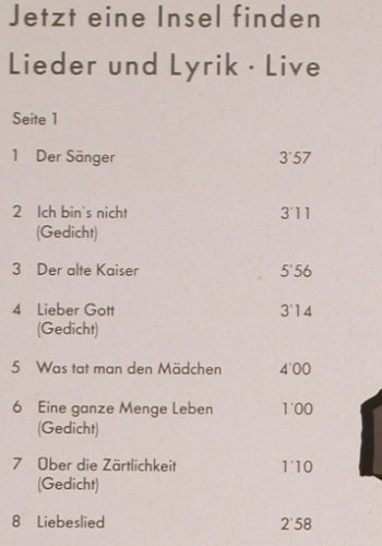 Wecker,Konstantin: Jetzt eine Insel finden, Live, Polydor (831 078-1), D, 1986 Typ: LP Best.-Nr.: Y255 Preis: 6,00 Euro