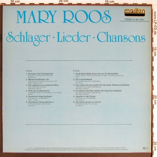 Roos,Mary: Schlager Lieder Chansons, Marifon(47 897 XAU), D, 1979 - LP - Y2753 - 6,00 Euro
