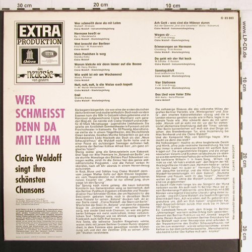 Waldoff,Claire: Wer schmeisst denn da mit Lehm..., Odeon (O 83 883), D Typ: LP Best.-Nr.: Y2908 Preis: 9,00 Euro