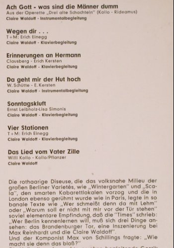 Waldoff,Claire: Wer schmeisst denn da mit Lehm..., Odeon (O 83 883), D Typ: LP Best.-Nr.: Y2908 Preis: 9,00 Euro