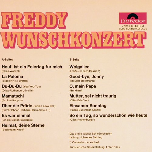 Quinn,Freddy: Wunschkonzert, Polydor, Club-Ed.(77 251), D, 1967 - LP - Y2918 - 9,00 Euro