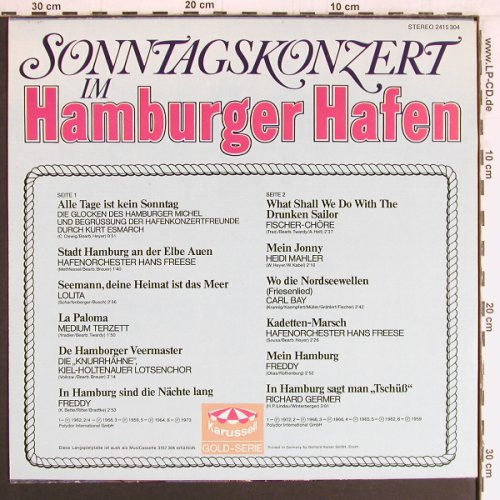 V.A.Sonntagskonzert im Hamburger: Hafen: Orch.Freese... R.Germer, Karussell (2415 304), D, 12Tr. Typ: LP Best.-Nr.: Y2919 Preis: 6,00 Euro