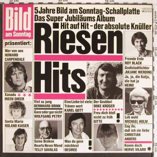 V.A.Riesen-Hits: Carpendale...Karel Gott, 16 Tr., EMI/Bild (058-46 314), NL, 1980 Typ: LP Best.-Nr.: Y3284 Preis: 5,00 Euro