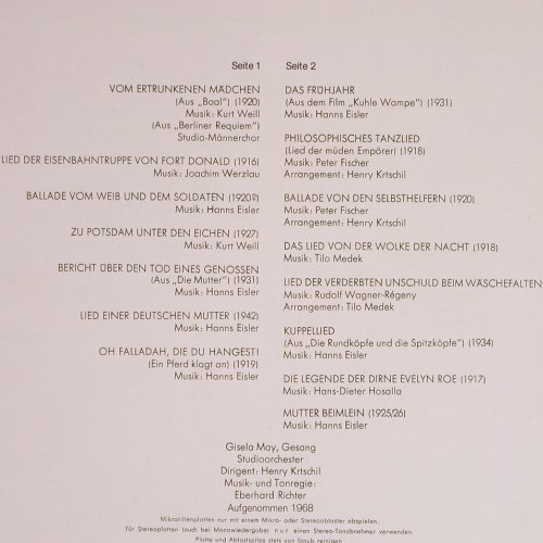 May,Gisela: Brecht songs mit, Eterna(8 25 797), D, 1977 - LP - Y3336 - 7,50 Euro