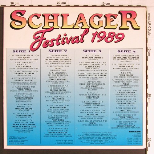 V.A.Schlagerfestival 1989: Rex Gildo...D.Christian,34 Tr., Foc, Arcade (01 4000 22), D, 1989 Typ: 2LP Best.-Nr.: Y3427 Preis: 6,00 Euro