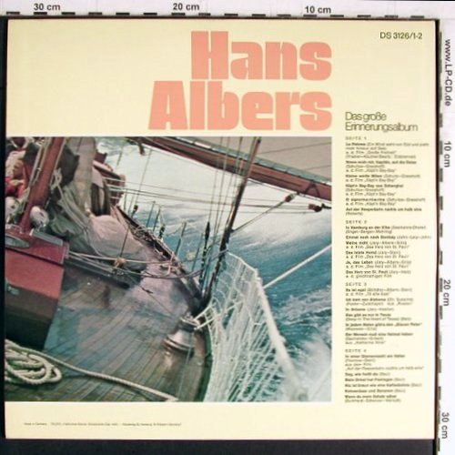 Albers,Hans: Das Grosse Erinnerungsalbum, Foc, Decca (6.28119 DP), D, Ri, 1971 Typ: 2LP Best.-Nr.: Y3587 Preis: 9,00 Euro