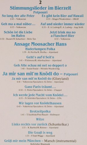 3 lustigen Moosacher: A Zünftige Bierzeltgaudi, Live, Ariola/Isar Ton (207 883-250), D, 1986 Typ: LP Best.-Nr.: Y3683 Preis: 6,00 Euro