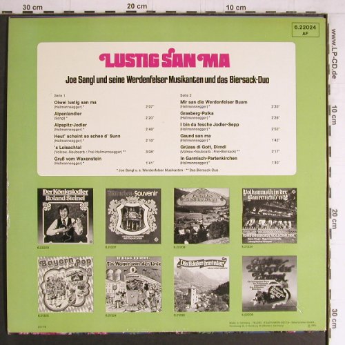 Sangl,Joe & Werdenfelser Musikanten: Lustig San Ma, Telefunken (6.22024 AF), D, 1974 Typ: LP Best.-Nr.: Y4239 Preis: 6,00 Euro