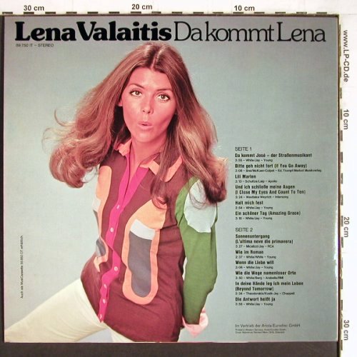 Valaitis,Lena: Da kommt Lena, Ariola (89 750 IT), D, 1976 Typ: LP Best.-Nr.: Y4381 Preis: 6,00 Euro