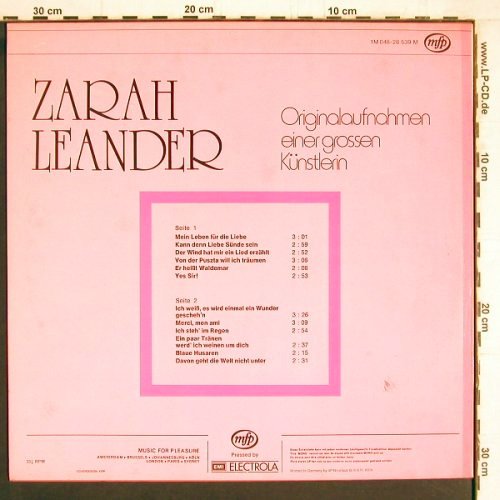Leander,Zarah: Originalaufn eine großen Künstlerin, MFP Super (1M 048-28 539), D, Mono Typ: LP Best.-Nr.: Y4416 Preis: 6,00 Euro
