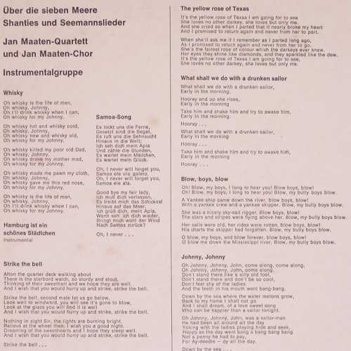 Maaten,Jan - Chor und Quartett: Über die sieben Meere,Shanties..., Concert Hall (V-2351),  Typ: LP Best.-Nr.: Y4688 Preis: 7,50 Euro