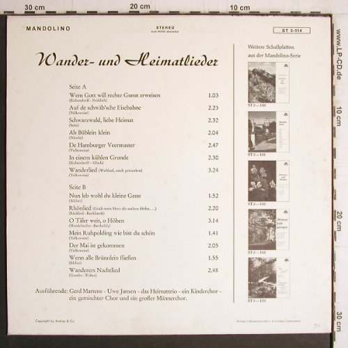 V.A.Wander-und Heimatlieder: Gerd Martens,Uwe Janzen,Heimattrio., Mandolino (ST 5-114), D Typ: LP Best.-Nr.: Y4846 Preis: 7,50 Euro
