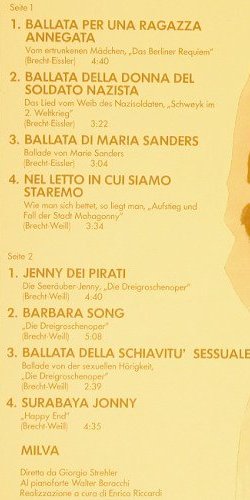 Milva: Canta Brecht,Dirett.Giorgo Strehler, Dischi(MLP 15.927), D, 1971 - LP - Y4985 - 7,50 Euro
