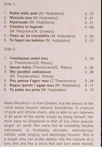 Mouskouri,Nana: Greek Songs(Theodorakis,Hadjidakis), Fontana(858 101 FPY), NL,  - LP - Y5070 - 7,50 Euro