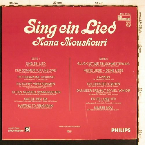 Mouskouri,Nana: sing ein Lied, Philips, DSC(34 418 4), D,  - LP - Y5118 - 5,00 Euro