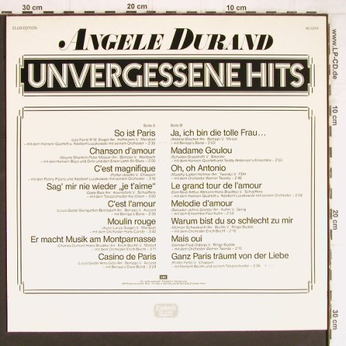 Durand,Angele: Unvergessene Hits (Mono), EMI Club Edition(46 329 9), D,  - LP - Y5121 - 6,00 Euro