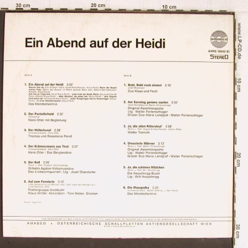V.A.Ein Abend auf der Heidi: Mondschein Trio,Klaus u.Ferdl, u.a., Amadeo(AVRS 18043 St), A,  - LP - Y5353 - 5,00 Euro