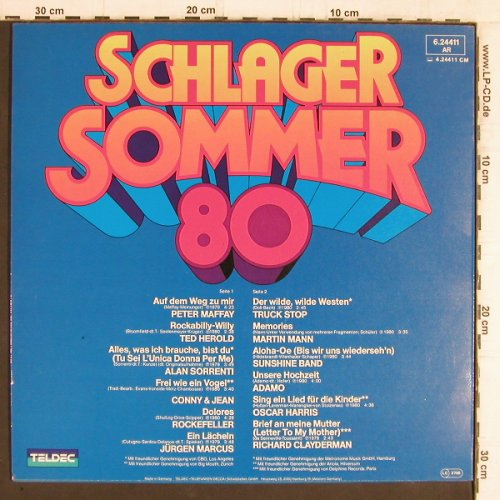 V.A.Schlager Sommer 80: Peter Maffay... Richard Claydermann, Teldec (6.24411 AR), D, 1980 Typ: LP Best.-Nr.: Y5436 Preis: 4,00 Euro