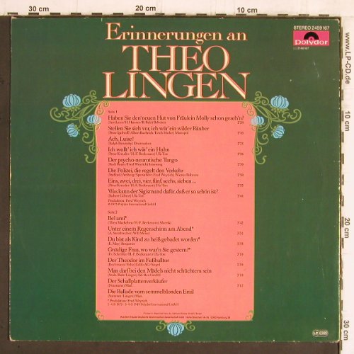 Lingen,Theo: Erinnerungen an, Polydor(2459 167), D,  - LP - Y5605 - 6,00 Euro