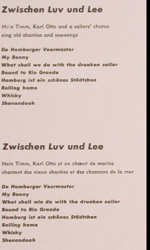 Timm,Hein / Karl Otto / Seemannchor: Zwischen Luv und Lee, Bertelsmann (33 724), D, vg+/m- Typ: 10" Best.-Nr.: Y5864 Preis: 7,50 Euro