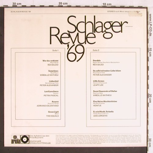 V.A.Schlager-Revue'69: Rex Gildo...Udo Jürgens, Ariola/DSC (H 056/4), D, 1969 Typ: LP Best.-Nr.: Y5906 Preis: 5,00 Euro