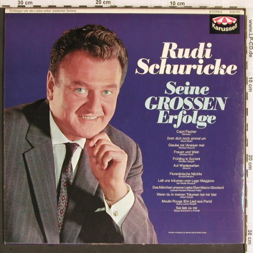 Schuricke,Rudi: Seine Grossen Erfolge '56, Karussell (635 151), D, Ri, 1956 Typ: LP Best.-Nr.: Y6000 Preis: 5,00 Euro