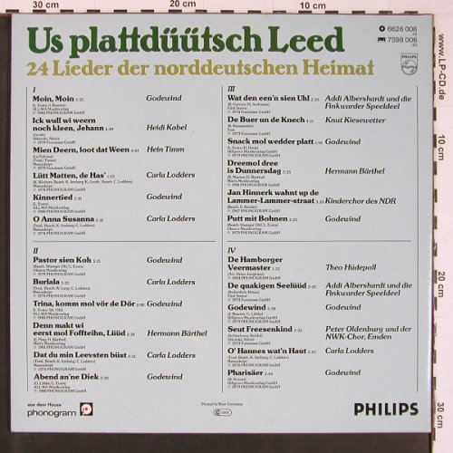 V.A.Us Plattdüütsch Leed: 24Lieder der norddeutschen Heimat, Philips (6626 006), D, Foc Typ: 2LP Best.-Nr.: Y605 Preis: 7,50 Euro