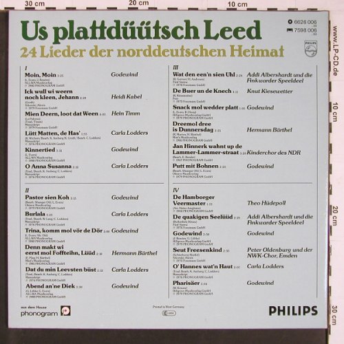 V.A.Us Plattdütsch Leed: 24Lieder der norddeutschen Heimat, Philips(6626 006), D, Foc,  - 2LP - Y605 - 7,50 Euro