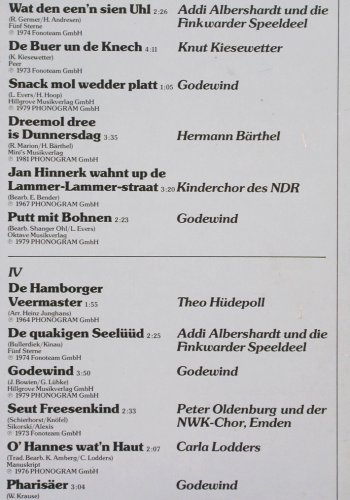 V.A.Us Plattd&uuml;&uuml;tsch Leed: 24Lieder der norddeutschen Heimat, Philips (6626 006), D, Foc Typ: 2LP Best.-Nr.: Y605 Preis: 6,00 Euro.