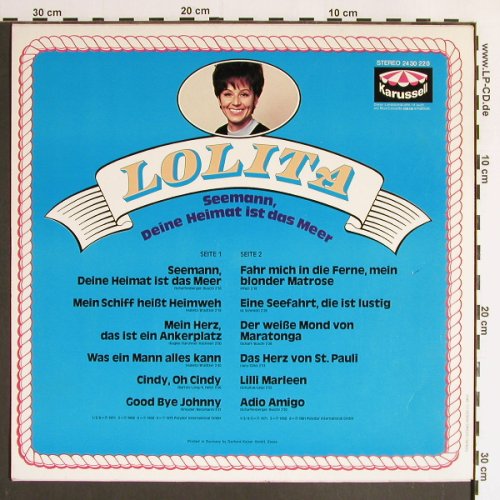 Lolita: Seemann,deine Heimat ist das Meer, Karussell (2430 220), D Typ: LP Best.-Nr.: Y6340 Preis: 6,00 Euro