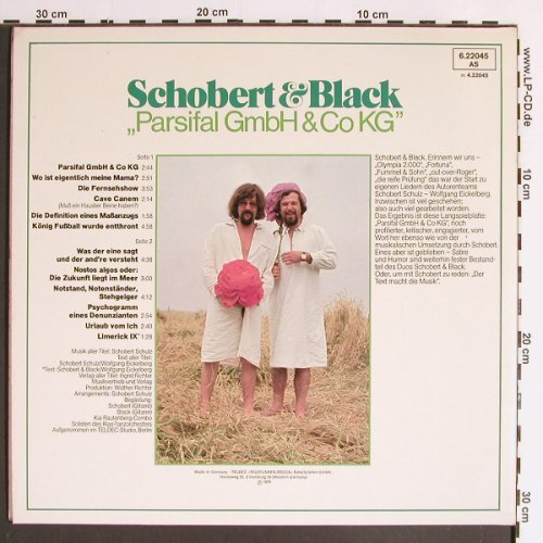 Schobert & Black: Parsifal Gmbh & Co KG, Foc, Telefunken (6.22045 AS), D, 1974 Typ: LP Best.-Nr.: Y6397 Preis: 7,50 Euro