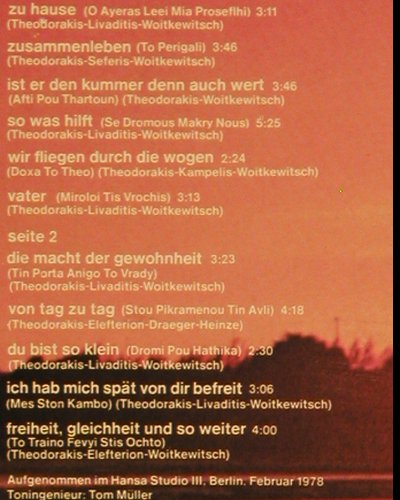 Milva: Von Tag Zu Tag, (singt Theodorakis), Metronome(0060.103), D, 1978 - LP - Y6412 - 6,00 Euro