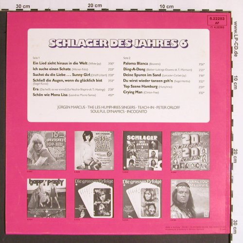V.A.Schlager des Jahres 6: J.Marcus,L.Humphries,Teach In..., Telefunken (6.22283 AF), D, 1975 Typ: LP Best.-Nr.: Y6430 Preis: 4,00 Euro