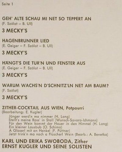 3 Mecky's: Geh' Alte schau mi net so teppert a, WM Produktion (WM 20 007), A Typ: LP Best.-Nr.: Y6437 Preis: 6,00 Euro