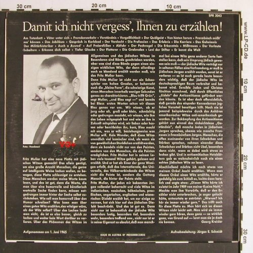 Muliar,Fritz: erzählt wieder jüdische Witze, Preiser Records(SPR 3043(UN313)), A, m-/vg+, 1965 - LP - Y6448 - 7,50 Euro