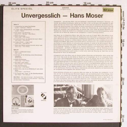 Moser,Hans: Unvergesslich, Elite Special(SOLP-30 036), CH, Ri,  - LP - Y6692 - 7,50 Euro