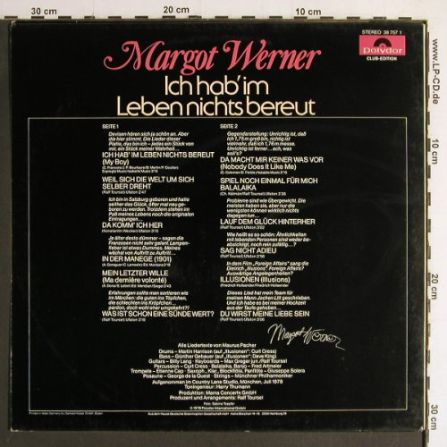 Werner,Margot: Ich hab' im Leben nichts bereut, Polydor,Club Edition (38 757), D, 1978 Typ: LP Best.-Nr.: Y6860 Preis: 5,00 Euro