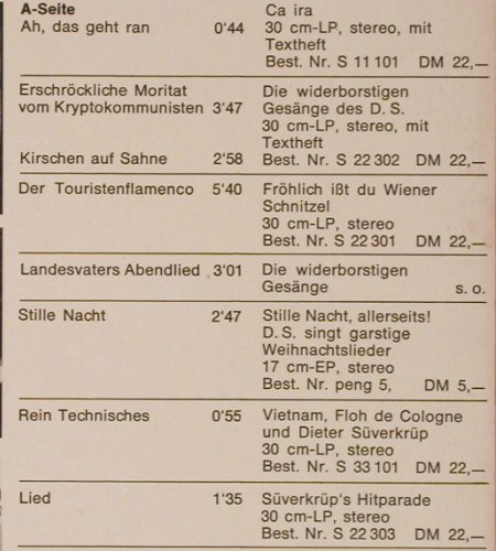 Süverkrüp,Dieter: Zusammengesammelte Werke, Pläne (S 0200), D Typ: LP Best.-Nr.: Y6944 Preis: 6,00 Euro