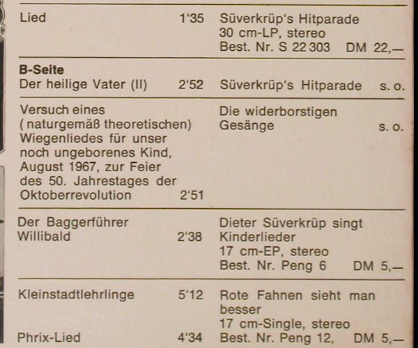Süverkrüp,Dieter: Zusammengesammelte Werke, Pläne (S 0200), D Typ: LP Best.-Nr.: Y6944 Preis: 6,00 Euro