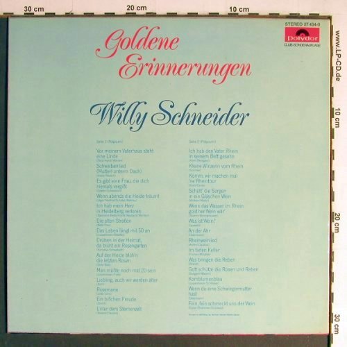 Schneider,Willy: Goldene Erinnerungen, Club-Aufl., Polydor (27 434-0), D, 1974 Typ: LP Best.-Nr.: Y6990 Preis: 5,00 Euro