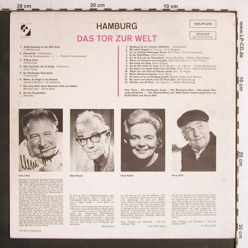 Timm,Hein / Heidi Kabel / H.Vahl: Hamburg - Das Tor Zur Welt, Elite (SOLPS-218), D Typ: LP Best.-Nr.: Y7183 Preis: 6,00 Euro
