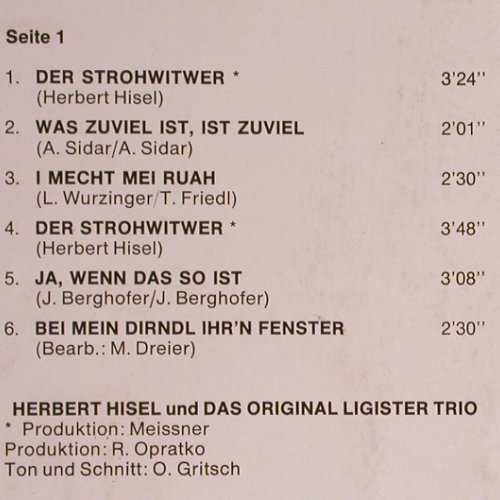 Hisel,Herbert  & Orig.Ligister Trio: Der Strohwitwer, Polydor (2486 538), A, 1974 Typ: LP Best.-Nr.: Y7195 Preis: 7,50 Euro