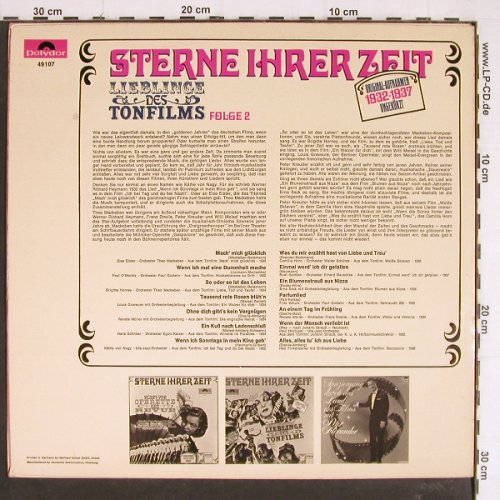 V.A.Sterne Ihrer Zeit: Lieblinge des Tonfilms 1932-37,Mono, Polydor (49 107), D, Folge 2, 1966 Typ: LP Best.-Nr.: Y7427 Preis: 7,50 Euro
