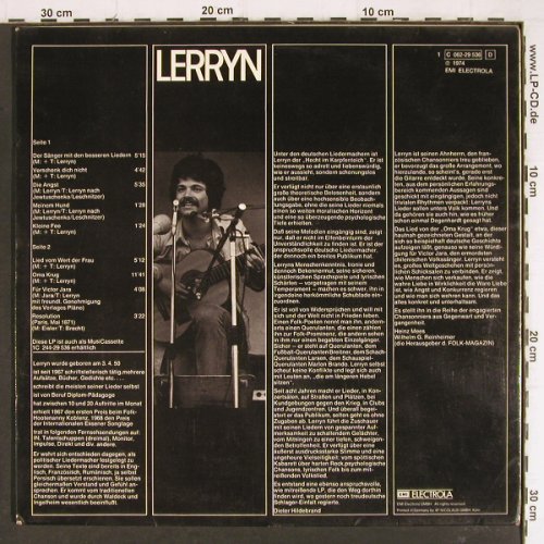 Lerryn: Der Sänger mit den besseren Liedern, EMI Columbia,Foc (062-29 536), D,m-/vg+, 1974 Typ: LP Best.-Nr.: Y7711 Preis: 5,00 Euro
