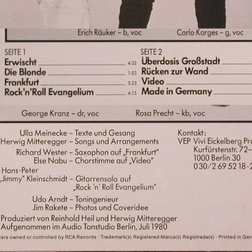 Meinecke,Ulla: Überdosis Großstadt, RCA(PL 28404), D, 1980 - LP - Y7889 - 6,00 Euro