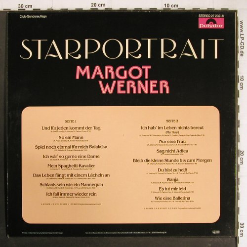 Werner,Margot: Starportrait, Polydor, Club Ed. (27 232-8), D Typ: LP Best.-Nr.: Y8418 Preis: 5,00 Euro