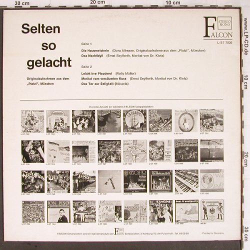V.A.Selten So Gelacht: Origin.Aufn a.dem Platzl München, Falcon (L-ST 7005), D, vg+/m- Typ: LP Best.-Nr.: Y8821 Preis: 5,00 Euro